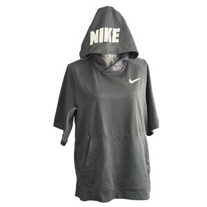 Nike Women's Dri-Fit Short Sleeve Hooded Pullover Work Out Wear Nike Logo Large